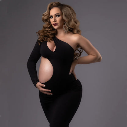 Slope Shoulder Skinny Maternity Photography Dress Stretchy Pregnant Woman Photo Shoot Dress