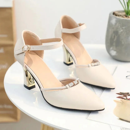 Women Fashion High Quality White Pointed Toe Buckle Strap Pu Leather Stiletto Ladies Casual Pink Comfort High Heel Shoes G5776