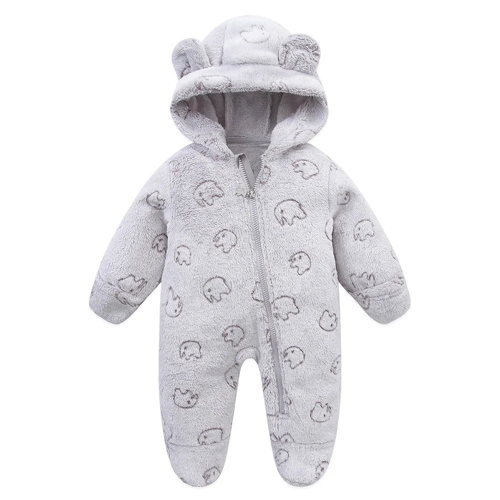 OLEKID 2025 Autumn Winter Newborn Baby overalls Flannel Hooded Kids Baby Girl Rompers 0-1 Years Toddler Boy Jumpsuit Outfits