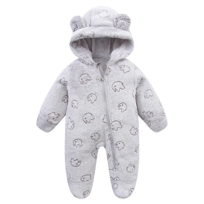OLEKID 2025 Autumn Winter Newborn Baby overalls Flannel Hooded Kids Baby Girl Rompers 0-1 Years Toddler Boy Jumpsuit Outfits