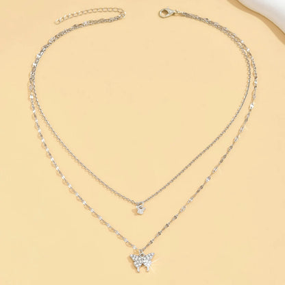 1 Women's Lats Sparkling Double Layer Butterfly Necklace Exquisite Double Layer Collar Chain Jewelry Banquet Party Holiday Gift