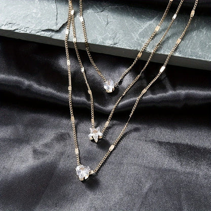 Multi-layer Five-pointed Star Heart Shape Water Drop Pendant Chain Necklace Alloy Material Glass Collarbone Chain Sexy Women's
