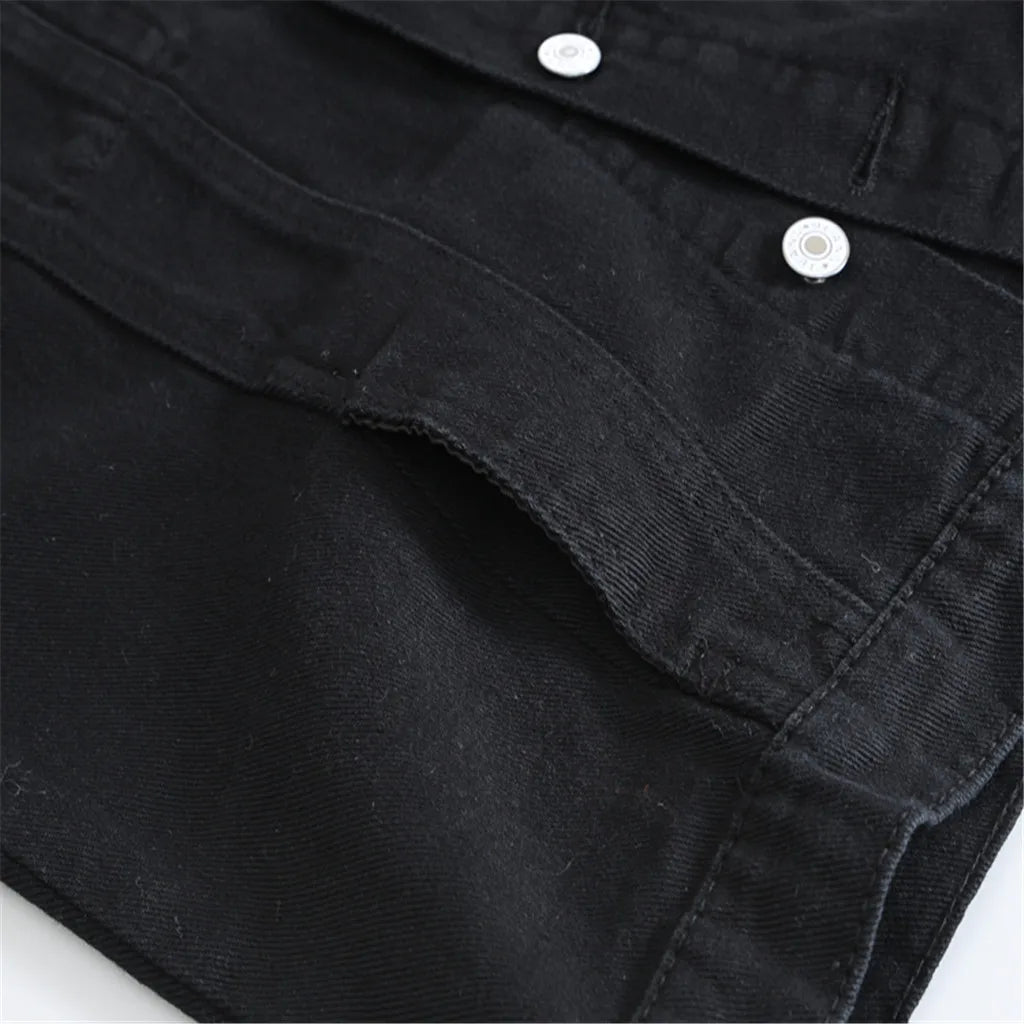 Men's New Fashion Sleeveless Denim Vest  Autumn Casual Solid Color Cowboy Jacket Slim Fit Single-breasted Jeans Streetwear