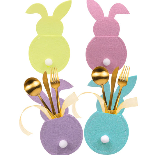 4Pcs Knives Forks Rabbit Rabbit Bags Colorful Nonwoven Bag for Happy Easter Home Party Decor Knives Forks Holder Kids Gifts