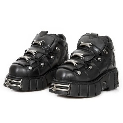 New Punk Style Women Shoes Lace-up Heel Height 6cm Platform Shoes Woman Gothic Ankle Rock Boots Metal Decoration Woman Sneakers