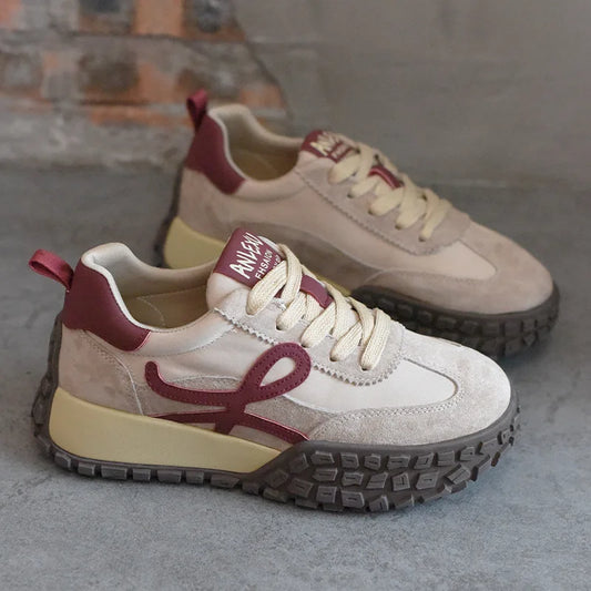 AUTUSPIN Newest Genuine Leather Ladies Sneakers 2024 Spring Summer Fashion Casual Mixed Colors Vulcanized Shoes Women Size 35-40