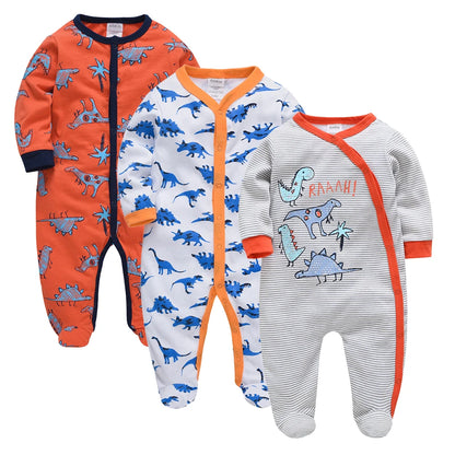 KAVKAS 1/3 Pcs Baby Boys Rompers Cartoon Print Overalls Cotton Infant Clothing Kids Jumpsuit Newborn Pajimas 0-3 Months