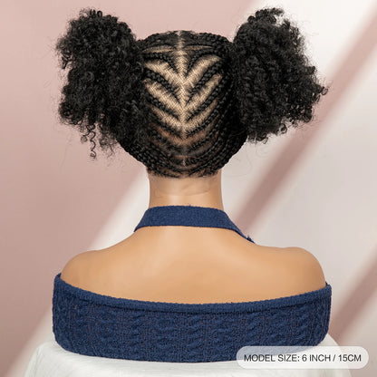6 Inch Afro Cornrow Braided Wigs with Baby Hair Synthetic Full Lace Braid Wig Double Ponytail Bun Head Knotless Wig