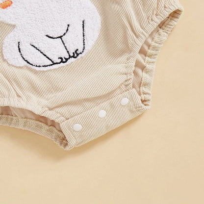 Adorable Baby Easter Romper Set with Cute Bunny Embroidery Flutter Sleeves and Matching Headband for Girls