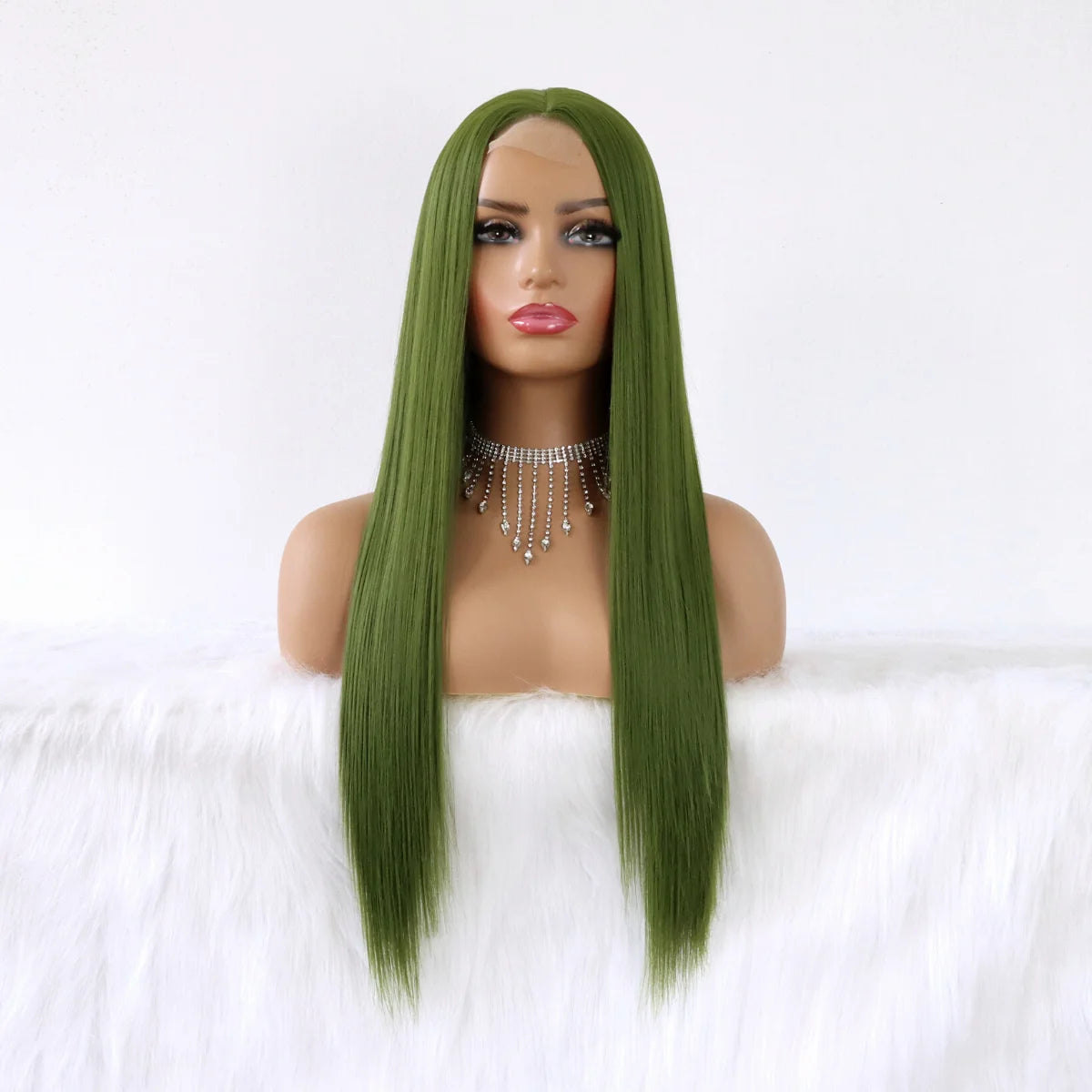 Olive Green Wig Long Straight Synthetic Hair Wigs for Women Matcha Green No Lace Front Wigs Heat Resistant Synthetic Wig 24 Inch