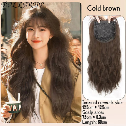 DOLLARUP  Hair Toppers with Bangs for Women Synthetic 12.5x12.5 Top Hairpieces Wigs Long Striaght Clip in Hair Extension