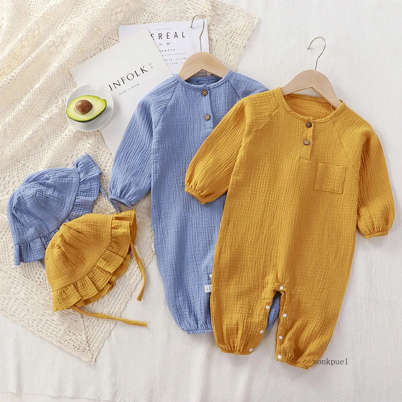 Baby Clothes Newborn Jumpsuit Girls Boys Muslin Spring Autumn Cotton Long Sleeve Infants Romper 0-24M