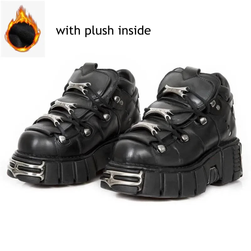 New Punk Style Women Shoes Lace-up Heel Height 6cm Platform Shoes Woman Gothic Ankle Rock Boots Metal Decoration Woman Sneakers