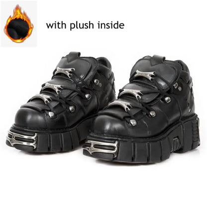 New Punk Style Women Shoes Lace-up Heel Height 6cm Platform Shoes Woman Gothic Ankle Rock Boots Metal Decoration Woman Sneakers