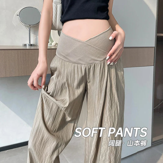 slouchy style pants for Maternity summer wide leg loose straight Across V trousers for pregnant women Yamamoto youth Pregnancy