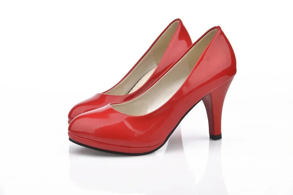 2024New Women Pumps Shoes Women PU Leather Shallow Slip-On Round Toe High heels Shoes Wedding Party derss shoes mujer size 34-42