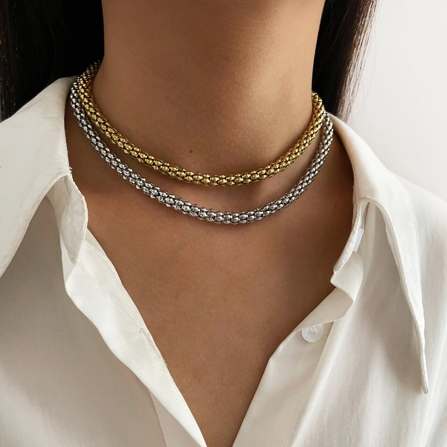 Peri'sbox Statement Stainless Steel Hollow Choker Necklace for Women Men Hip-Hop Gold Color Clavicle Chain Fashion Jewelry Party