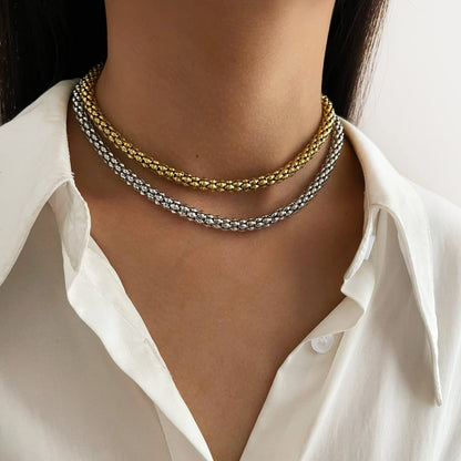 Peri'sbox Statement Stainless Steel Hollow Choker Necklace for Women Men Hip-Hop Gold Color Clavicle Chain Fashion Jewelry Party