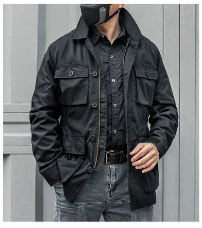 Safari Jacket Men Tactical Windbreaker Outdoor Multi-pocket  Vintage Casual Coats Spring Autumn Army Camo Amekaji Hunter