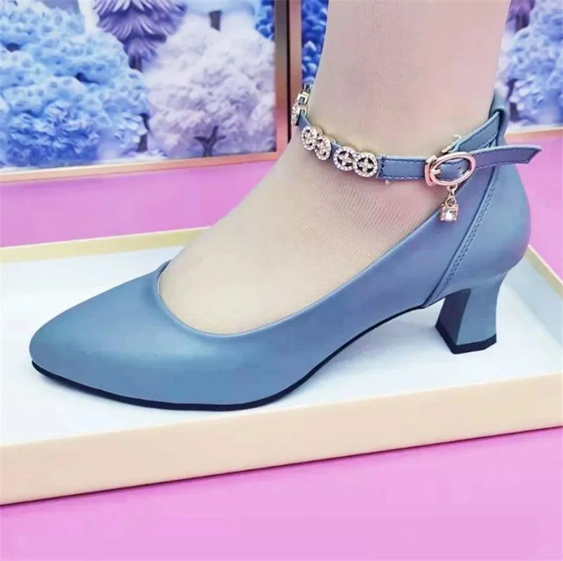 Women Fashion High Quality White Pointed Toe Buckle Strap Pu Leather Stiletto Ladies Casual Pink Comfort High Heel Shoes G5776