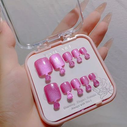 10pcs Aurora Mirror Toe Nails Fake Girls Square Press On Nails For Foot Articficial Acrylic False Toenails Detachable