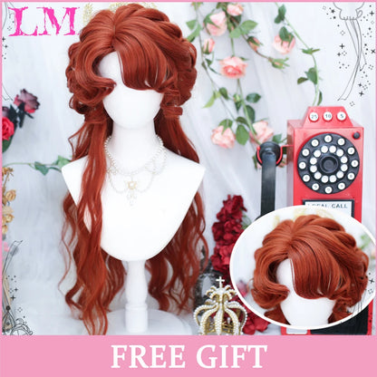 LM White Ombre Black Synthetic Wig for Women Long Curly Wave Wigs with Bangs Cosplay Party Heat Resistant Hair