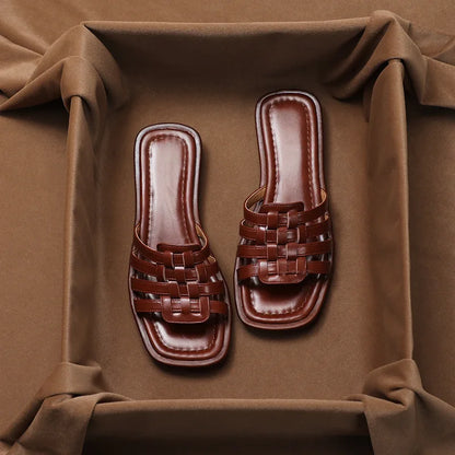 2024 New Cross-hollowed-out Flip-flops Summer Wear Can Wet Beach Half Slippers, Senior Sense Slippers, Women's Shoes