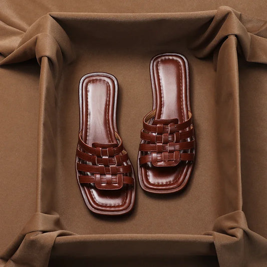 2024 New Cross-hollowed-out Flip-flops Summer Wear Can Wet Beach Half Slippers, Senior Sense Slippers, Women's Shoes