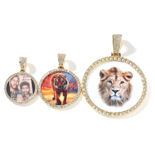 JINAO NEW Custom Ice out XXXL Large size Photo Round Necklace & Pendant With Chain AAA Cubic Zircon Hip hop Jewelry