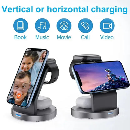 3 In 1 Magnetic Wireless Charger Stand For iPhone 16 15 14 13 Pro Max iWatch AirPods Station Dock MagSafe Fast Charging Station