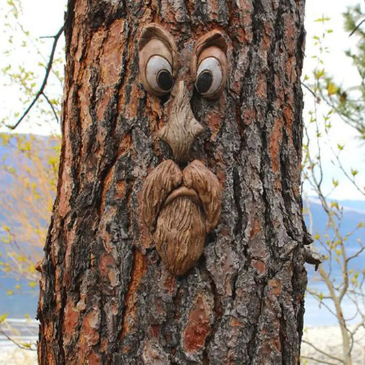 Tree Face Decoration Bark Ghosts Face,Garden Decoration Easter Ornaments,Halloween Home Decoration Tree Face Outdoor Statues