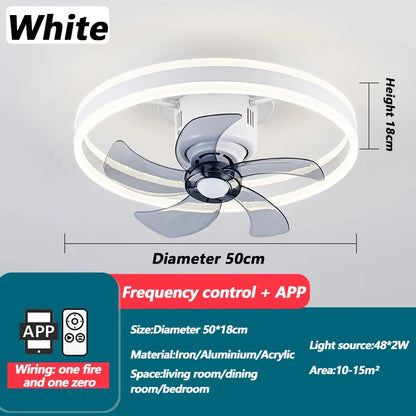 Inverter DC Motor Ceiling Fan Lamp with Remote Control Infinitely Dimmable 6-Speed Adjustment 360°Rotation Detachable LED Lights