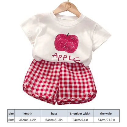 Baby Girls Clothes Sets Cute Fruit Print Short Sleeve+Plaid Shorts Toddler Summer Cotton T-Shirt Pant Set Outfits Kids Tracksuit