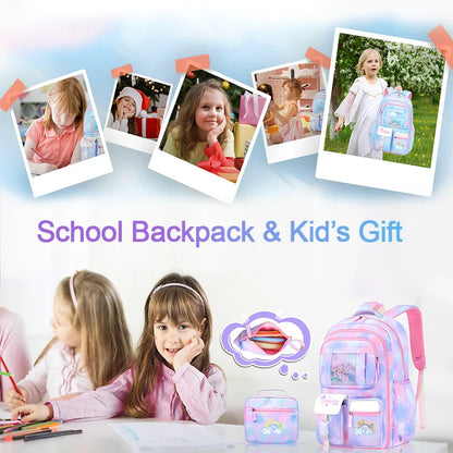 3Pcs Kid's Backpacks Girls School Backpack with Lunch Pencil Bag Cute Travel School Bookbag Christmas Kids Gift