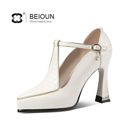 Leather Waterproof Platform Flats Small Size Ankle-Strap High Heels