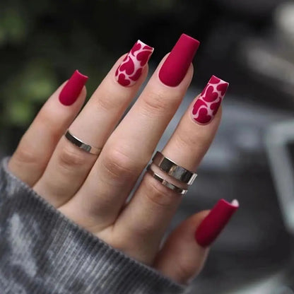 24pcs Square False Nails Glitter Heart White Crackle Fake Nails Full Cover Press on Nails Nail Tips DIY Women Girls Nails