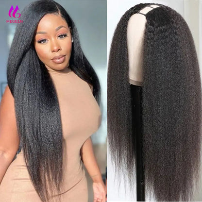 30 Inch Kinky Straight V Part Wig Brazilian Yaki Straight Human Hair U Part Wigs Middle Part Machine Made Remy Hair Easy Install