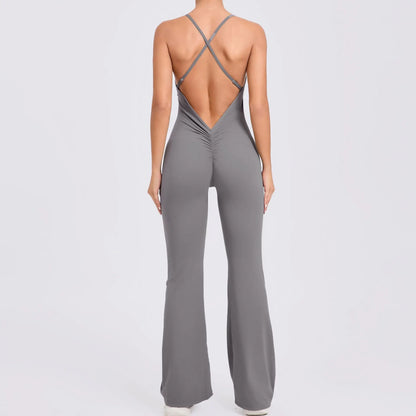 Sexy V Back One-piece Suit Women Gym Sports Jumpsuit Backless Yoga Rompers Women's Sportswear Sleeveles Female Workout Bodysuits