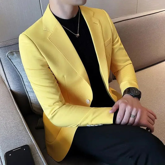 Party Yellow Male Blazer Coat Short Cropped Men's Suit Jackets Vintage Fashion 2024 Korean Style Clothes Fashionable Spring New
