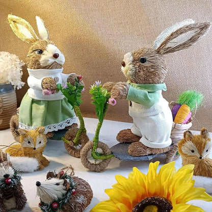 Easter Floor-Standing Bunny Decoration Cute Straw Rabbit Decoration For Garden Kitchen Yard Kindergarten Animal Ornaments
