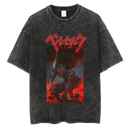 Berserk Print T Shirt Men Vintage Washed T-Shirt Anime Guts Graphic Tshirt Hiphop Streetwear Tees Summer Casual Berserk Clothes