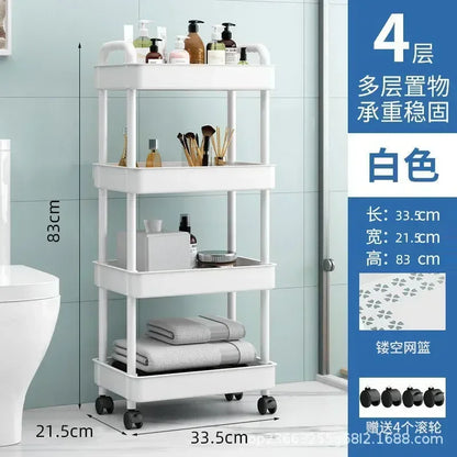 Plastic trolley storage rack, floor standing, kitchen bathroom, multi-layer snack storage rack, movable clip on storage rack
