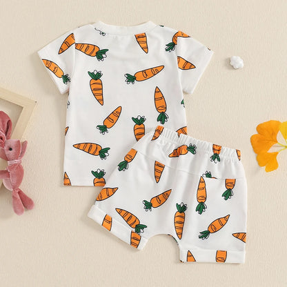 Boys Easter Outfit Set Short Sleeve Bunny Print Shirt and Drawstring Shorts with Easter Egg Design for Toddler Boys