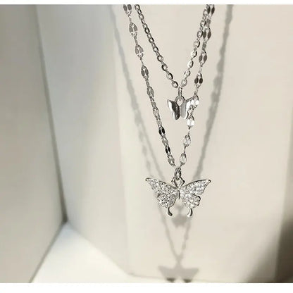 1 Women's Lats Sparkling Double Layer Butterfly Necklace Exquisite Double Layer Collar Chain Jewelry Banquet Party Holiday Gift