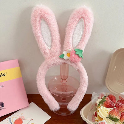 1Pc Cute Rabbit Ear Headband Hat Strawberry Flower Bunny Ear Hair Band Happy Easter Day Gift Girl Princess Birthday Hair Hoop