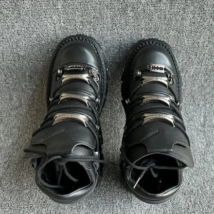 New Punk Style Women Shoes Lace-up Heel Height 6cm Platform Shoes Woman Gothic Ankle Rock Boots Metal Decoration Woman Sneakers