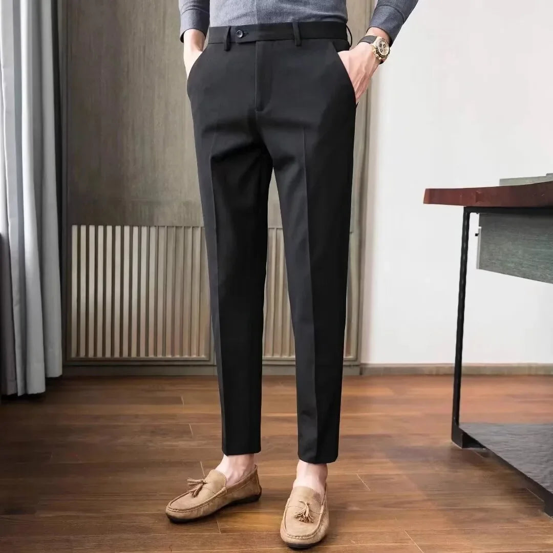 Men's Casual Business Suit Pants Loose-fit Straight-leg Nine-point-length Spring Autumn Fashionable Western-style Trousers