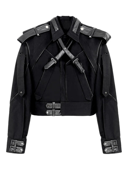 Mauroicardi Spring Autumn Short Patchwork Leather Jackets for Men Long Sleeve Runway Cool Luxury Designer Clothes Fashion 2022
