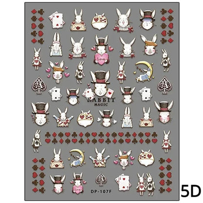 Noble Rococo Bunny Girl Pearl Butterfly Easter Egg Rabbit Soft Relief Self Adhesive 5D Nail Art Decoration Sticker 3D Nail Decal