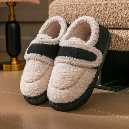 Autumn Winter Women Boots Brown Flannel Plush Warm Home Cotton Shoes Outdoor Platform Snow Boots Soft Sole Household Slippers